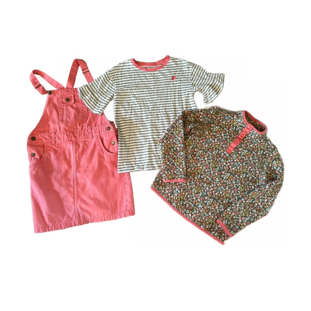 DIP Girls 3 Piece Outfit Coral/florals Overalls, Fleece, 3/4 Sleeve top 12-14/ L